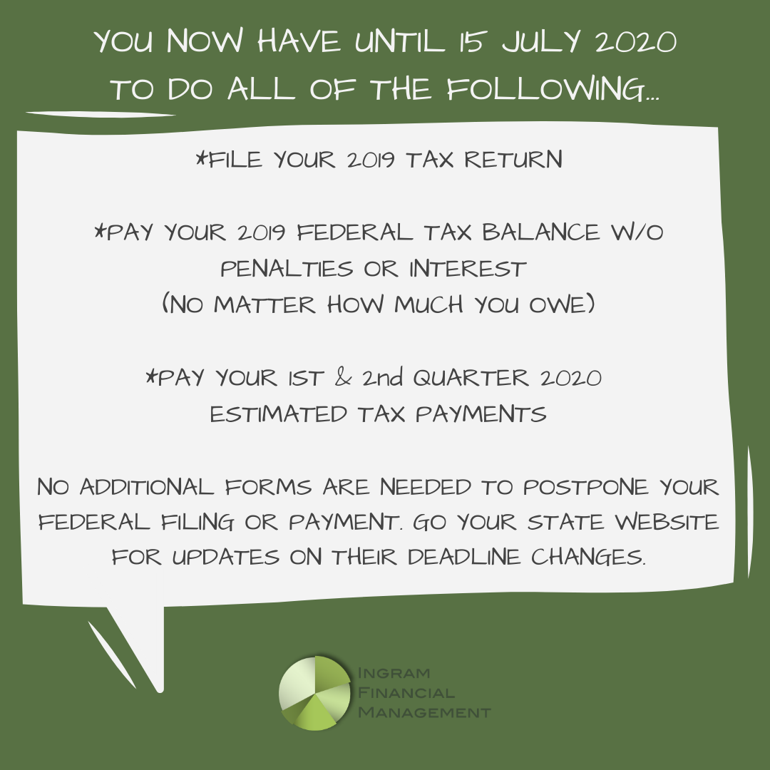 THE IRS EXTENDED THE DEADLINE TO FILE & PAY
